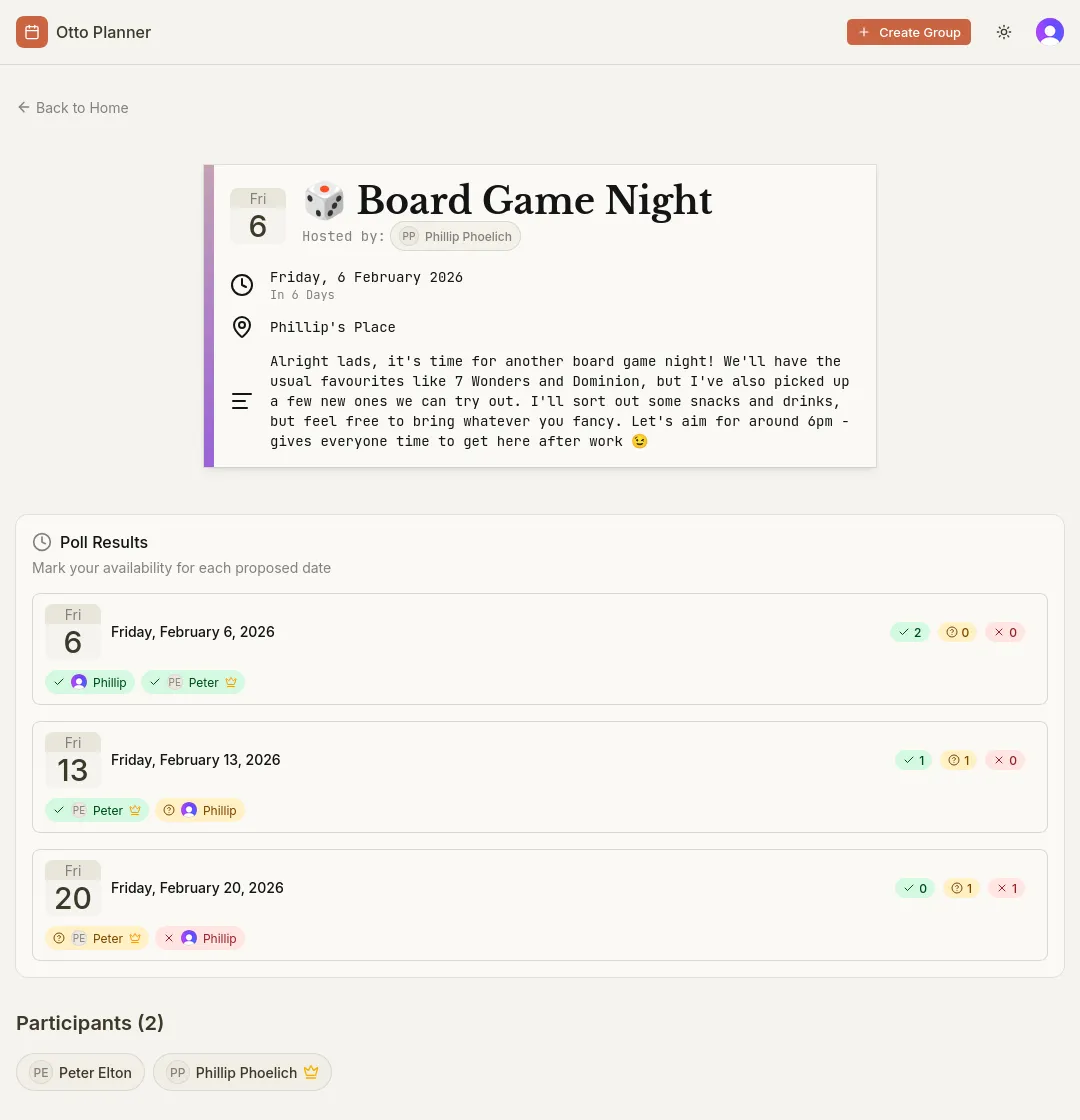 Otto Planner - Finalized event with confirmed date